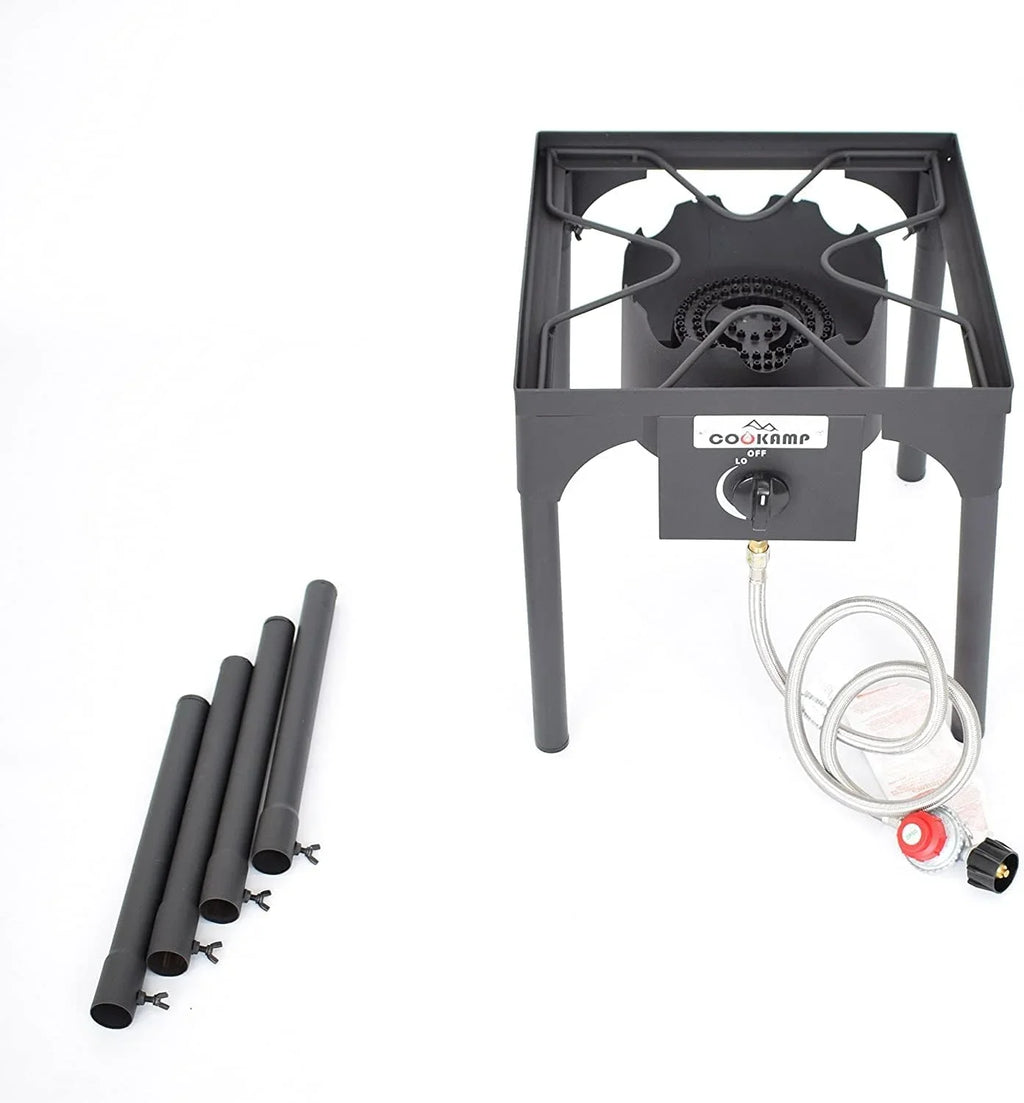 High Pressure Banjo Outdoor Camp Stove with Adjustable Height. 0-20 PSI Adjustable Regulator and Steel Braided Hose (1-Burner)