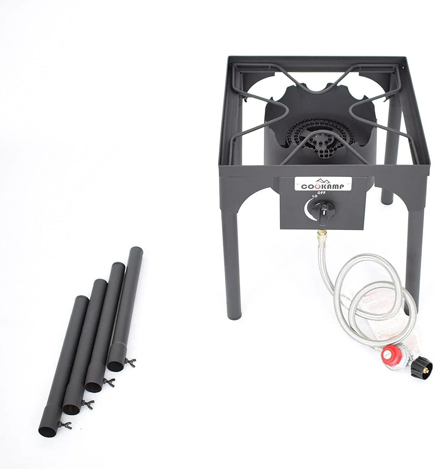 High Pressure Banjo Outdoor Camp Stove with Adjustable Height. 0-20 PSI Adjustable Regulator and Steel Braided Hose (1-Burner)