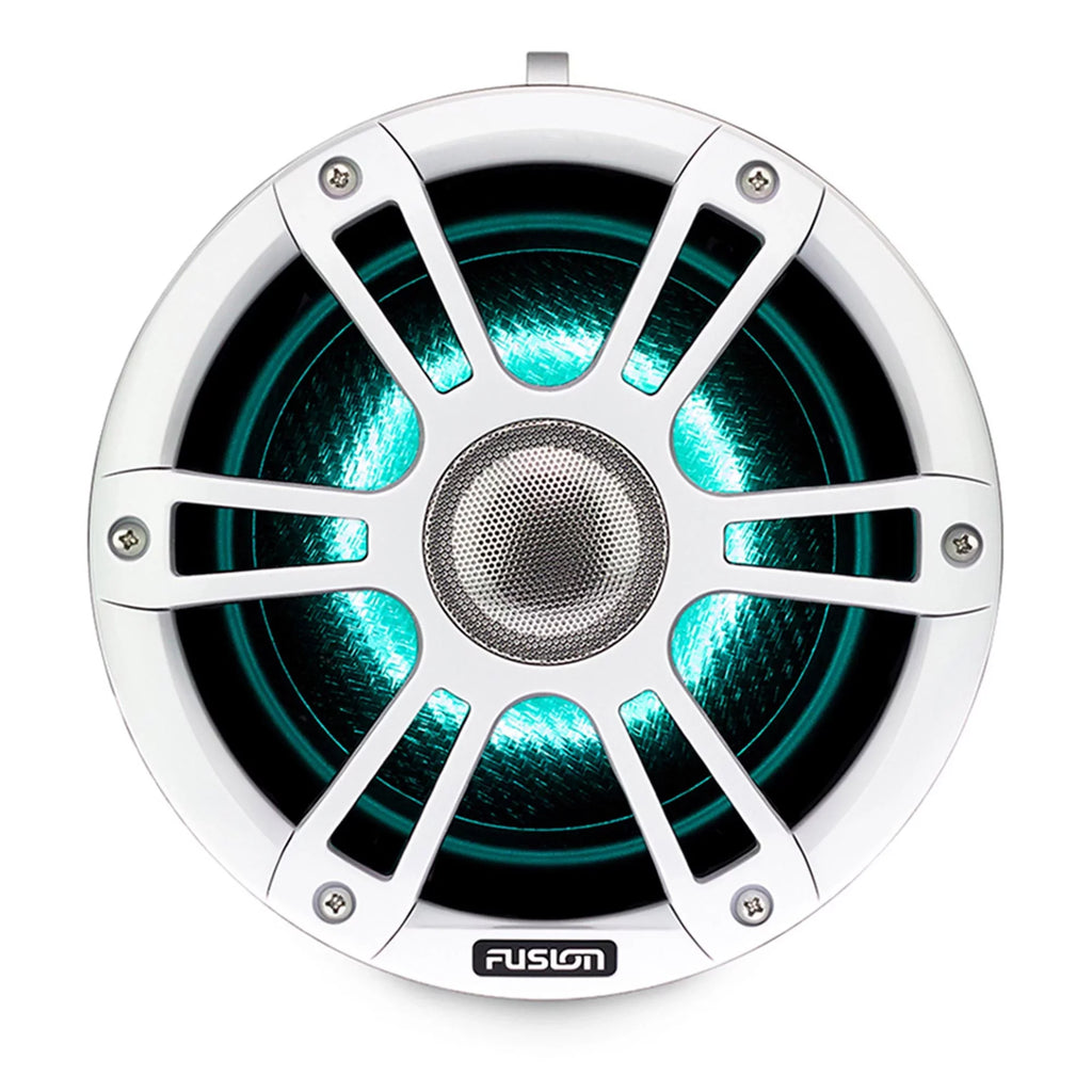 Fusion SG-FLT772SPW 7.7'' Sports White Tower Speaker with Fixed Clamps and SG-DA41400 4-Channel Amplifier