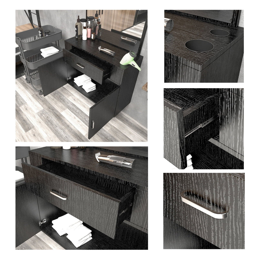 Artist Hand Wall Mount Barber Salon Station Hair Styling Makeup Spa with Mirror, Drawer, 2 Doors Ebony