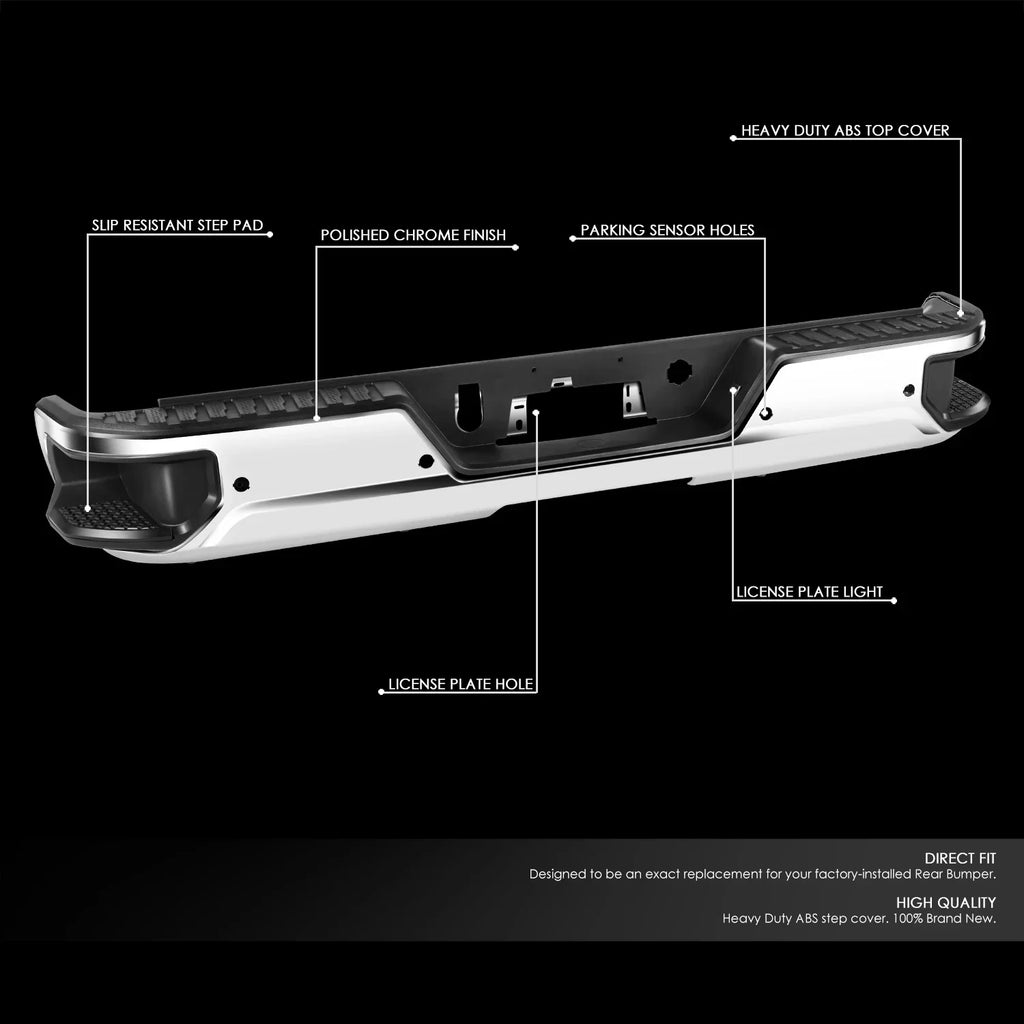 DNA Motoring STEPBUM-10068 For 2019-2023 Silverado Sierra Chrome Rear Step Bumper With Parking Sensor Holes