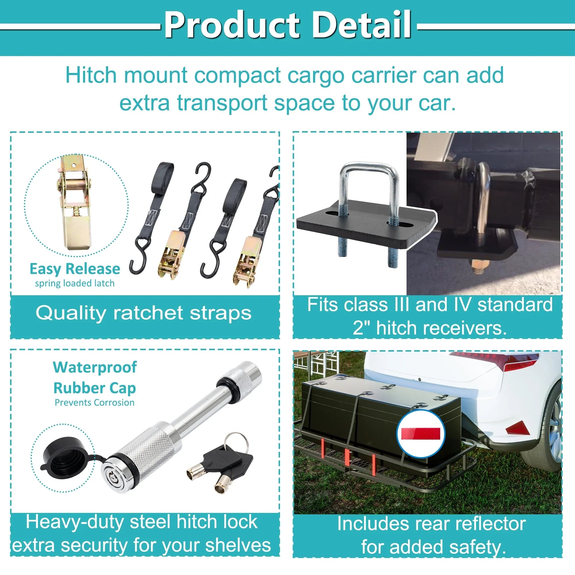 60" x 24" x 6" Hitched Mounted Folding Cargo Basket with a 500 lb Capacity for Car SUV Truck Trailer, Jet