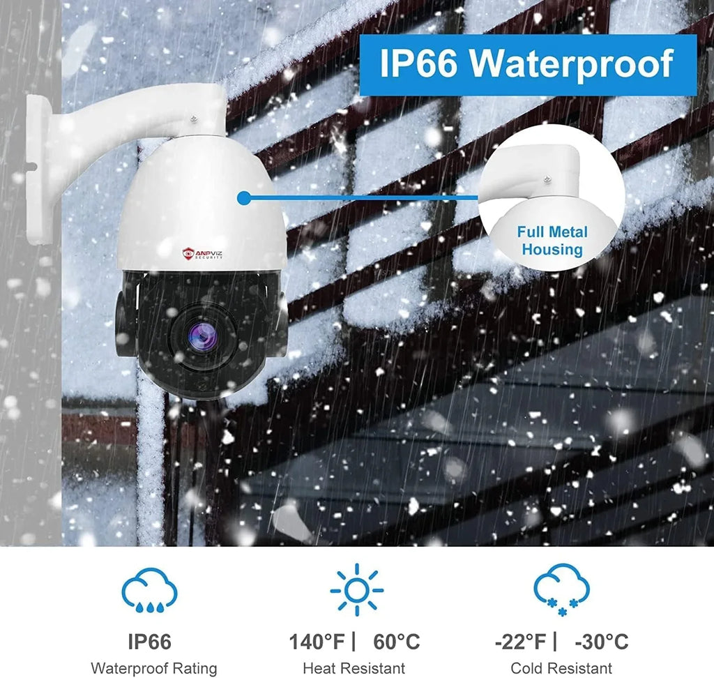 Anpviz 5MP PoE PTZ IP Surveillance Camera 20X Optical Zoom, PTZ IP Security Camera Outdoor Indoor with Mic/Audio, Person Vehicle Detection, IR Night Vision, Metal, Pan 360°/Tilt 90°, IP66 Waterproof
