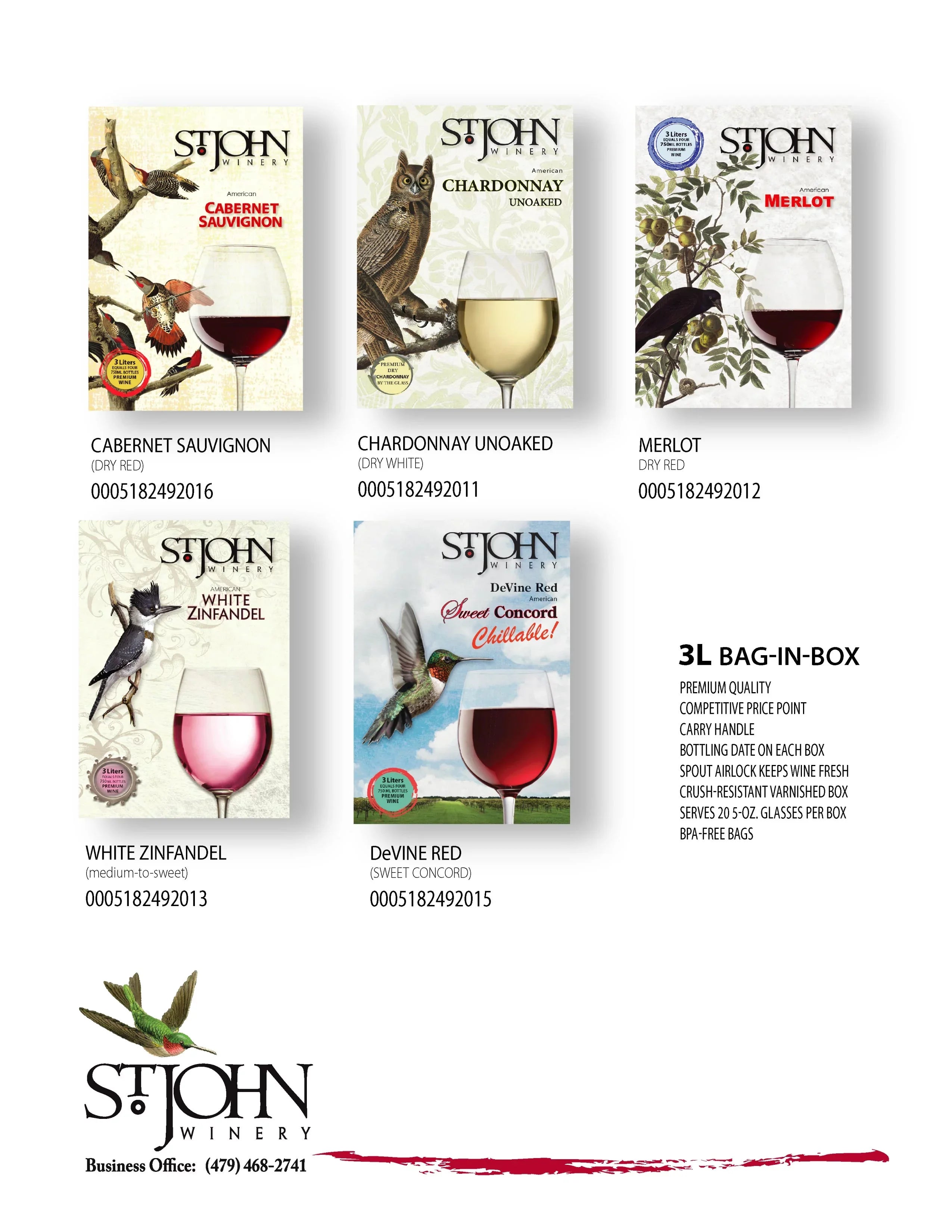 St. John Winery Cabernet Sauvignon Red Wine, Arkansas, 13.5% ABV, 3L Box -20 Servings-150ml Each