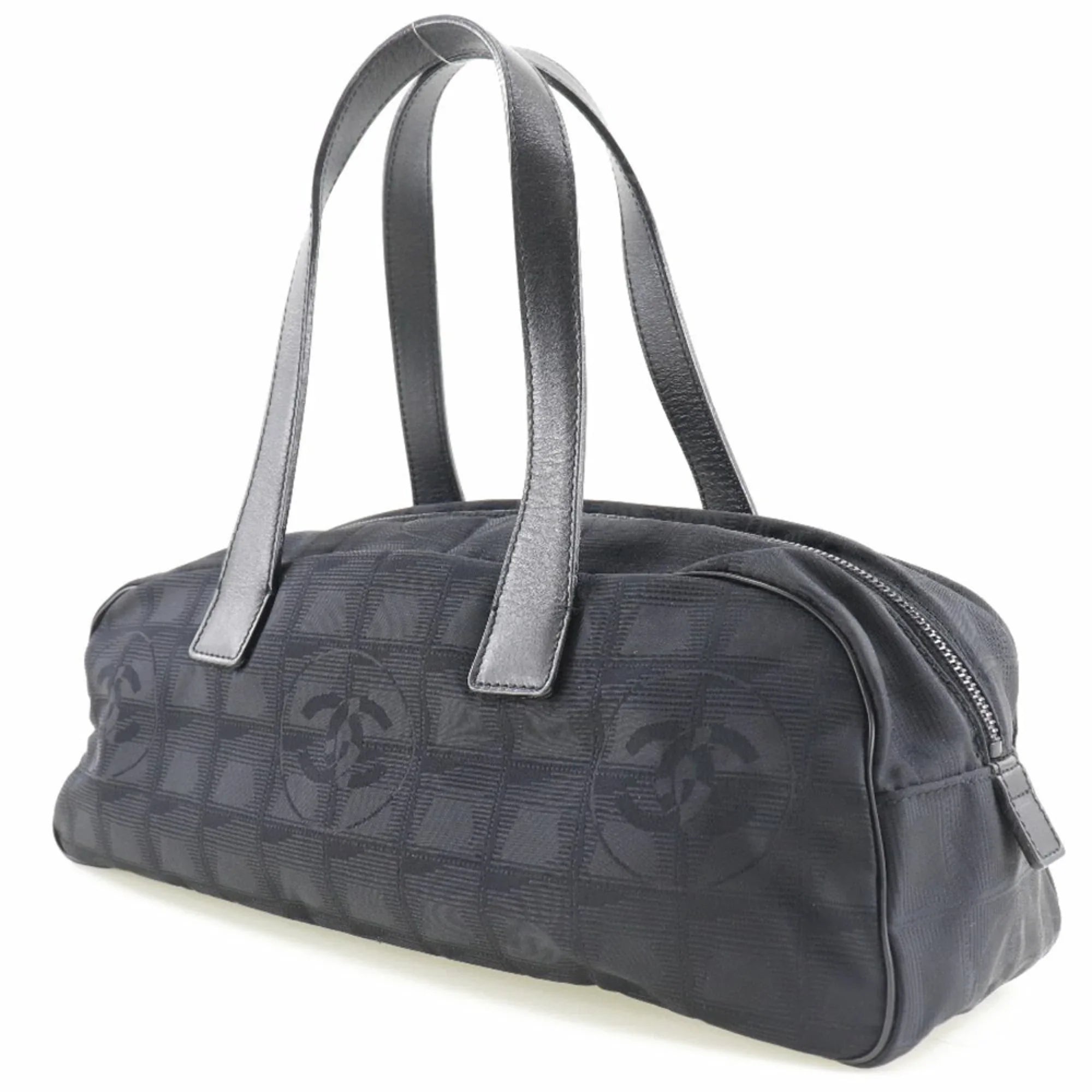Authenticated Used Chanel Mini Boston New Travel Line A15828 Nylon Canvas Ebony Ladies Handbag