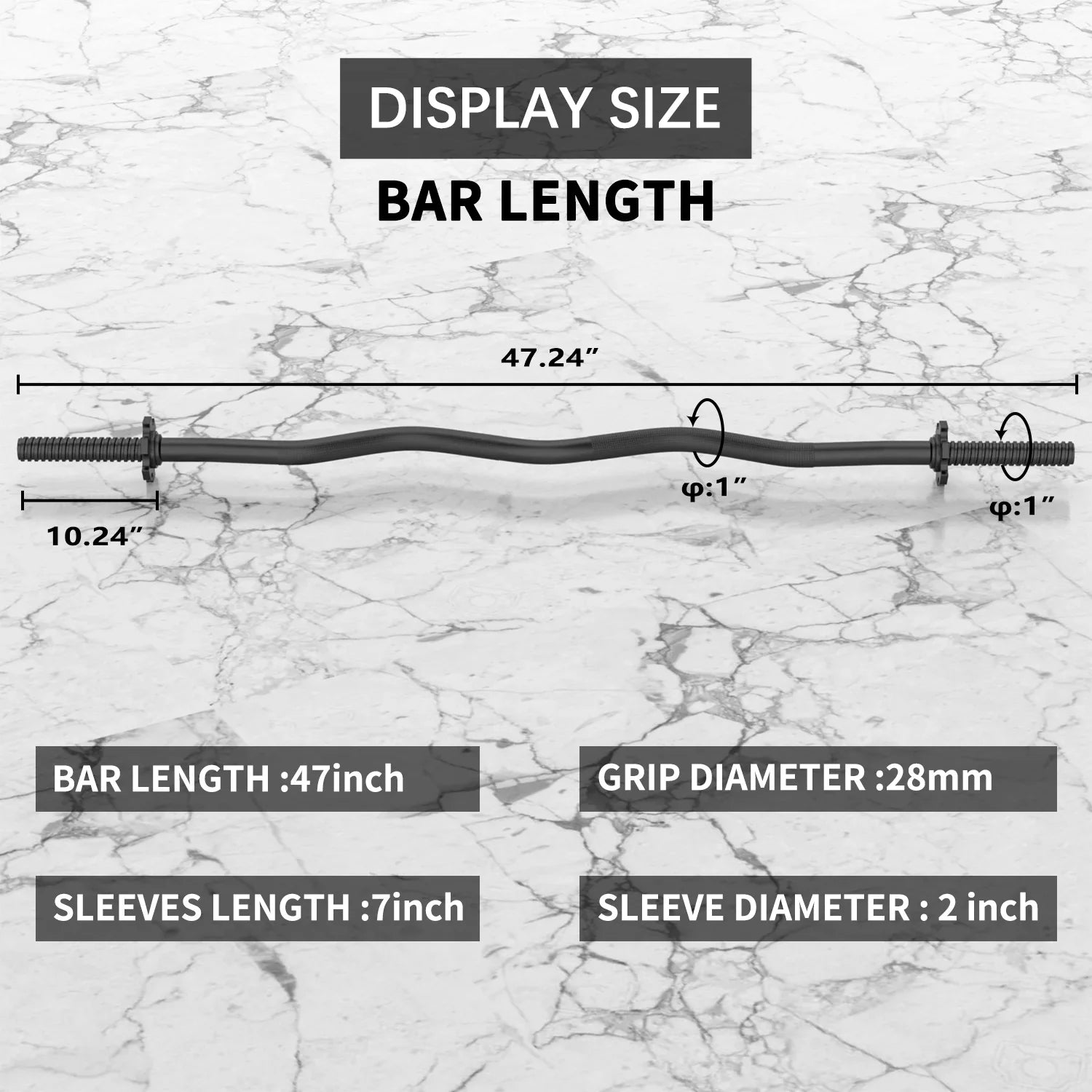 FIXTECH 47'' Olympic Curl Bar with Collars for All Standard Plates, 220-Pound Capacity, Jet