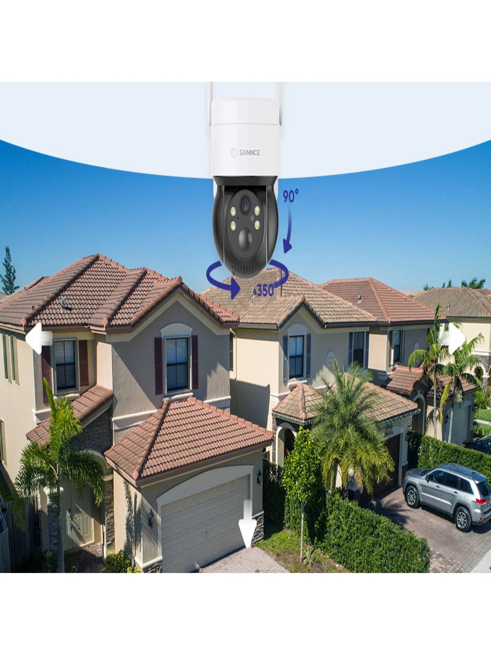 SANNCE Solar Security Cameras Wireless Outdoor, 2K Battery Powered WiFi Camera for Home Security, 360°PTZ Surveillance Camera with Solar Panel, Color Night Vision, 2 Way Audio, Motion Detection