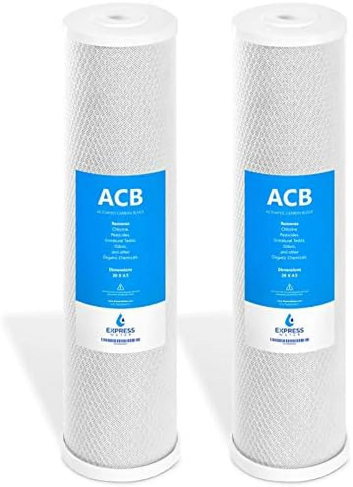 2 pack water filter activated carbon block replacement filter acb large capacity water filter whole house filtration 5 micron water filter 4.5” x 20” inch