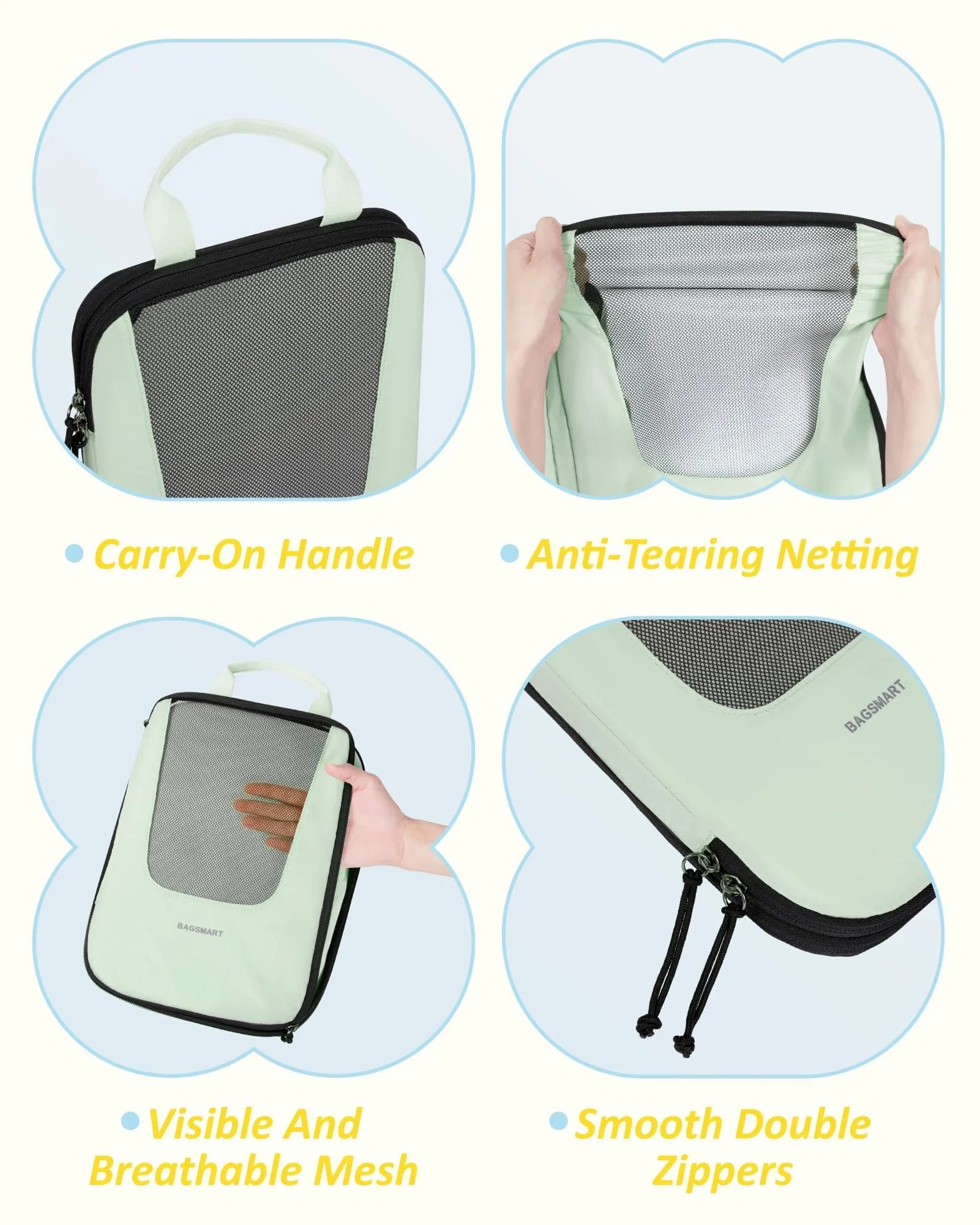 BAGSMART Packing Cubes for Travel, Compression Expandable 6 Pcs Luggage Packing Organizers Foldable Mass Suitcase Storage Bags for Travel Accessories, Green