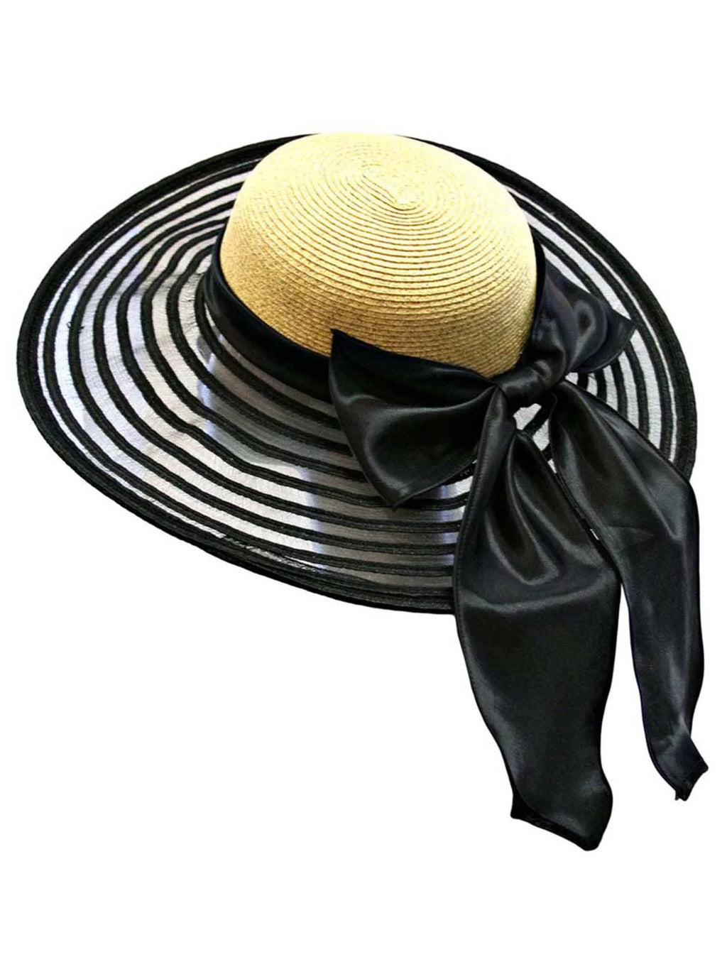 Wheat & Jet Wide Brim Floppy Hat Large With Satin Bow