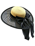 Wheat & Jet Wide Brim Floppy Hat Large With Satin Bow