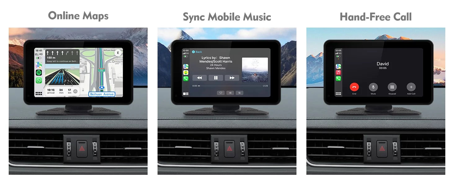 Portable Wireless Carplay & Android Auto Car Stereo, 7 Inch Full HD Car Touch Screen Portable Car Radio Receiver with Bluetooth, FM Transmitter, AUX, Voice Control, Navigation, Backup Camera