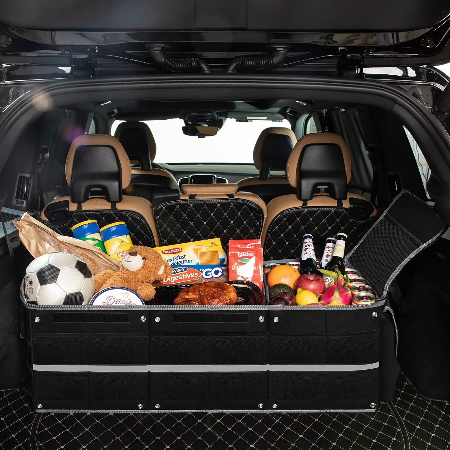 Trunk Organizer for Car with Insulated Leak proof Cooler Bag, Collapsible Waterproof Car Organizer 3 Compartments Suitable for Vehicle Sedan, Suv, Truck,Van