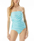 MSRP $142 Michael Kors Womens Shirred Bandeau-Neckline One-piece Aqua Size 6