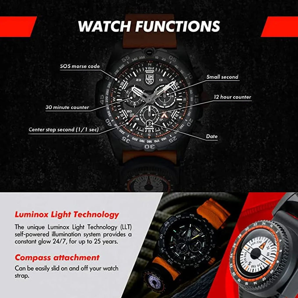 Luminox Bear Grylls Mens Watch Survival Master Series - 3749: 45mm Dark Stainless Steel Swiss Made 300 M Water Resistance