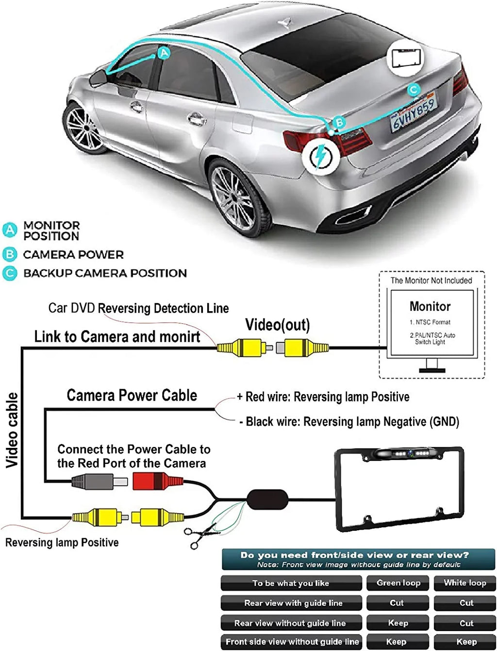 Backup Camera Rearview License Plate Frame for JVC KWV230BT KW-V230BT Jet
