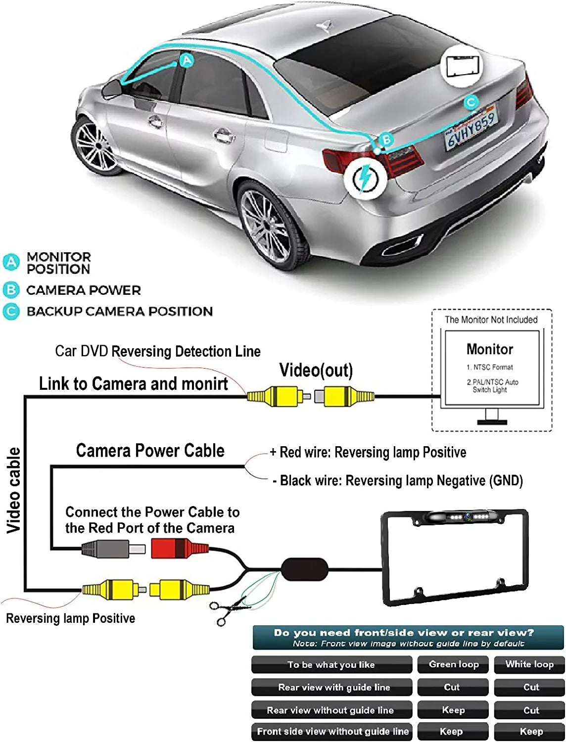 Backup Camera Rearview License Plate Frame for JVC KWV230BT KW-V230BT Jet