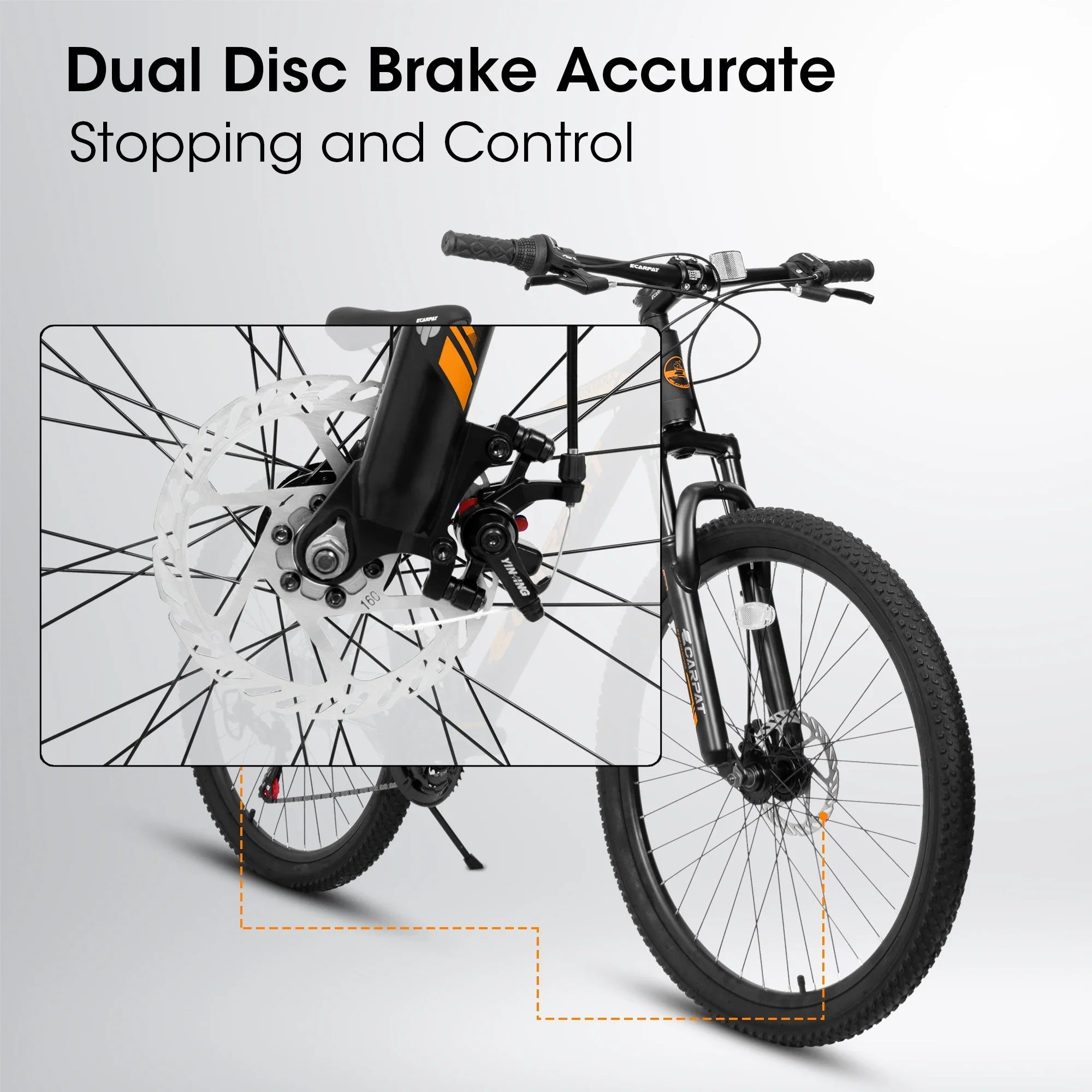 Ecarpat 26 inch mountain bike adult aluminum frame shock absorbing front fork bike 21-speed disc brake, Jet orange.