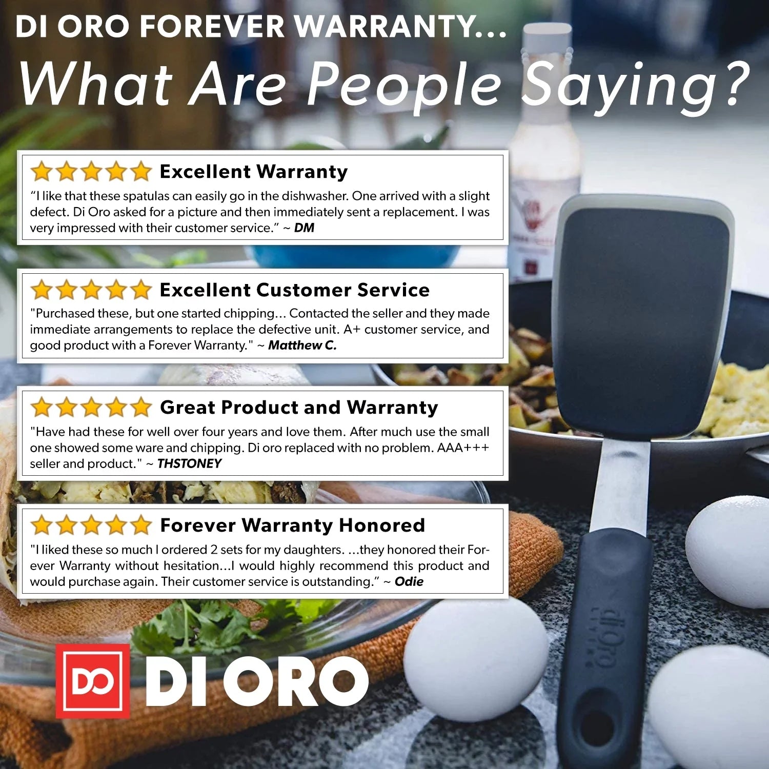 Di Oro Chef Series Standard Flexible Silicone Turner Spatula - 600F Heat Resistant Rubber Kitchen Spatula