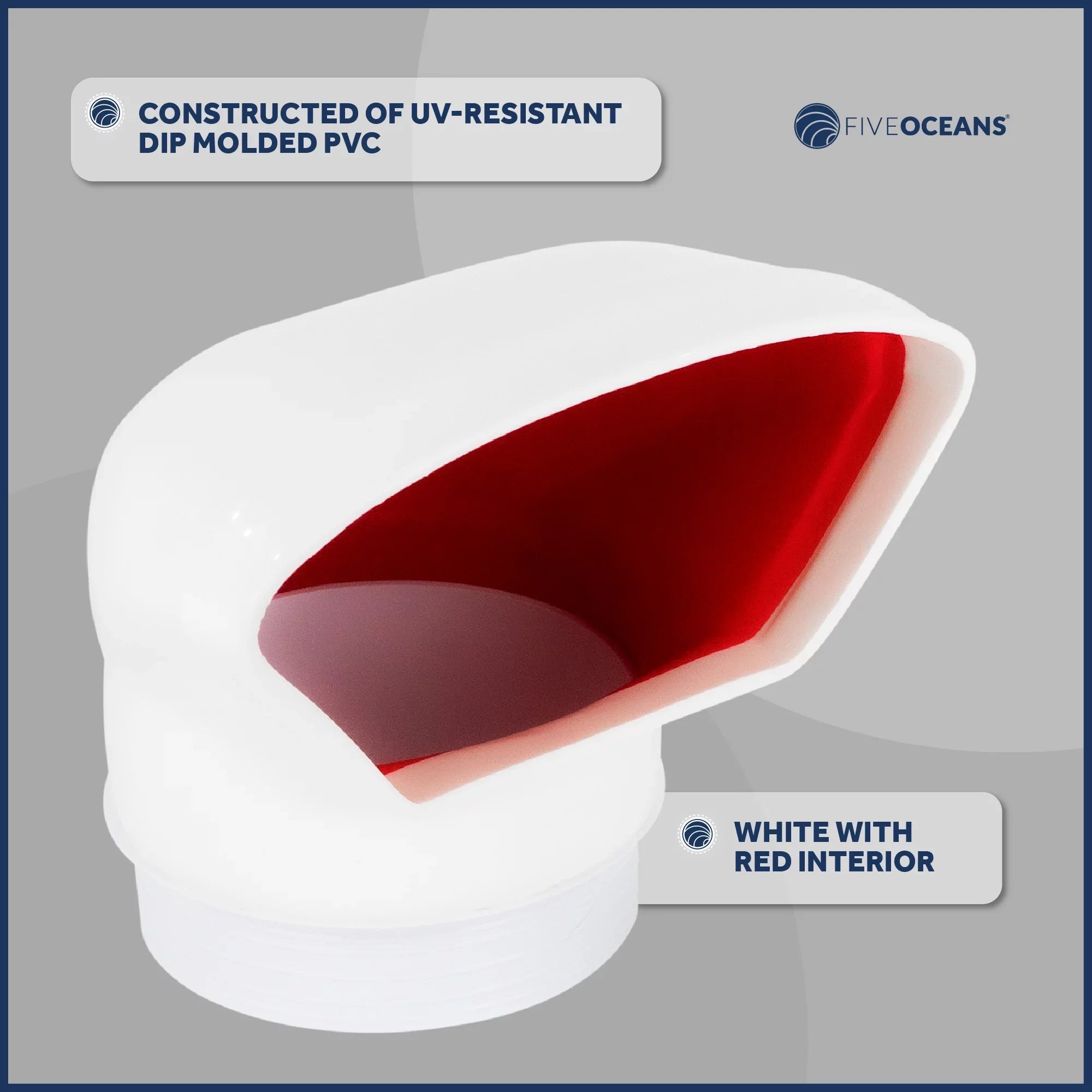 Five Oceans 3-Inch Cowl Vent with Snap-On Deck Plate and Cover, Low Profile UV-Resistant and Flexible Polyvinyl Chloride Red Interior, for Air Intake or Cabin Ventilation- FO88