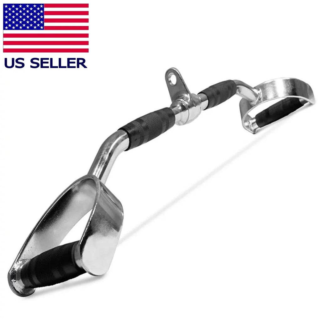 Fitness Maniac Home Gym Cable Attachment 28 inch LAT Bar Handle Machine Exercise Chrome PressDown Strength Training Home Gym Attachments