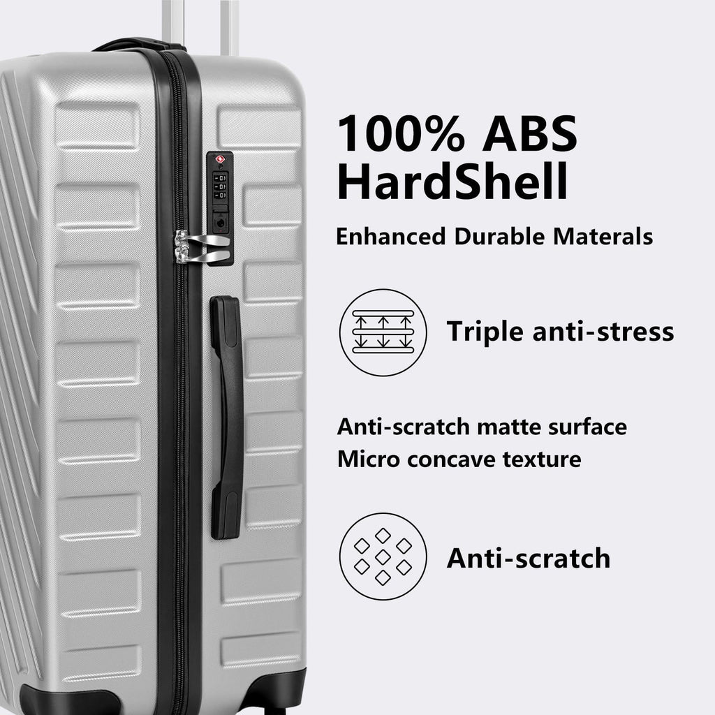 Hikolayae Hardside Spinner Luggage Sets in Silver, 5 Piece - TSA Lock