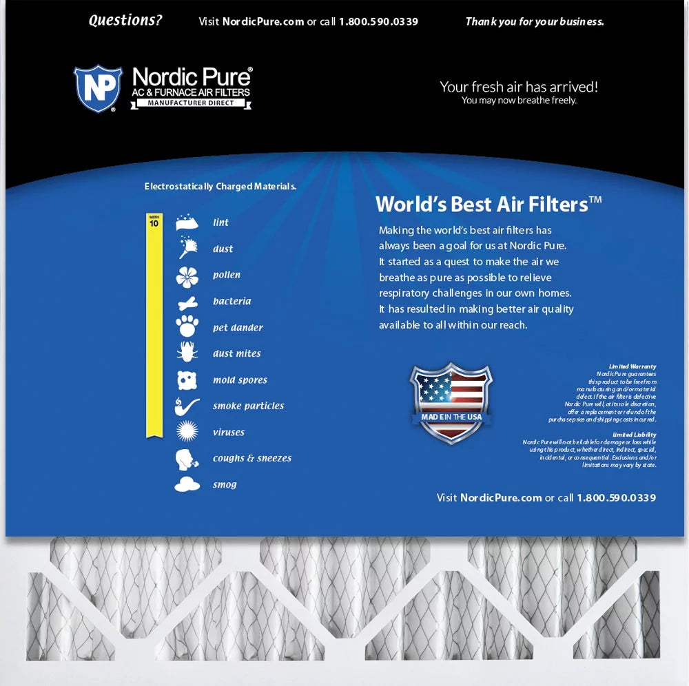 Nordic Pure 20x20x2 Pleated MERV 10 Air Filters 3 Pack
