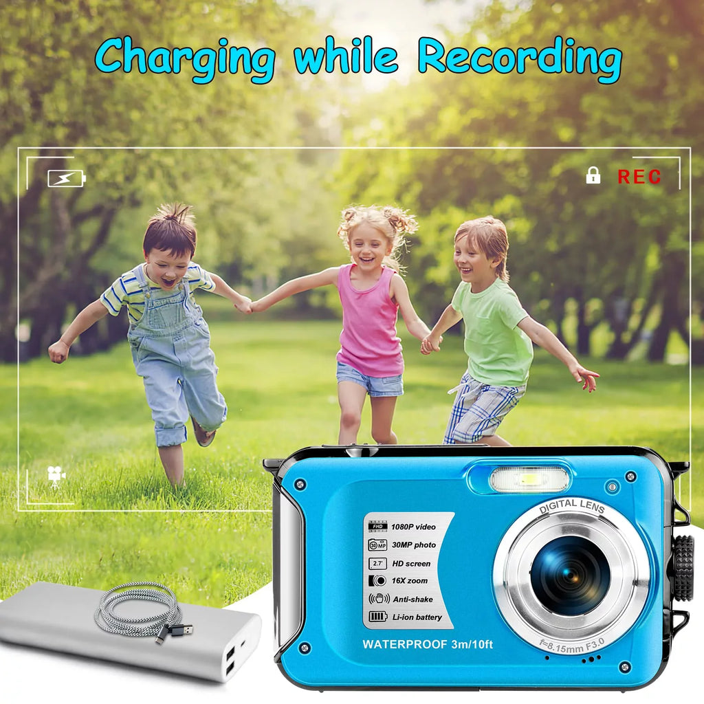 SEREE Underwater Cameras for Youtube Waterproof Camera 30 MP Full HD 1080P Video Recorder 16X Zoom Selfie Dual Screens Digital Camera for Snorkeling