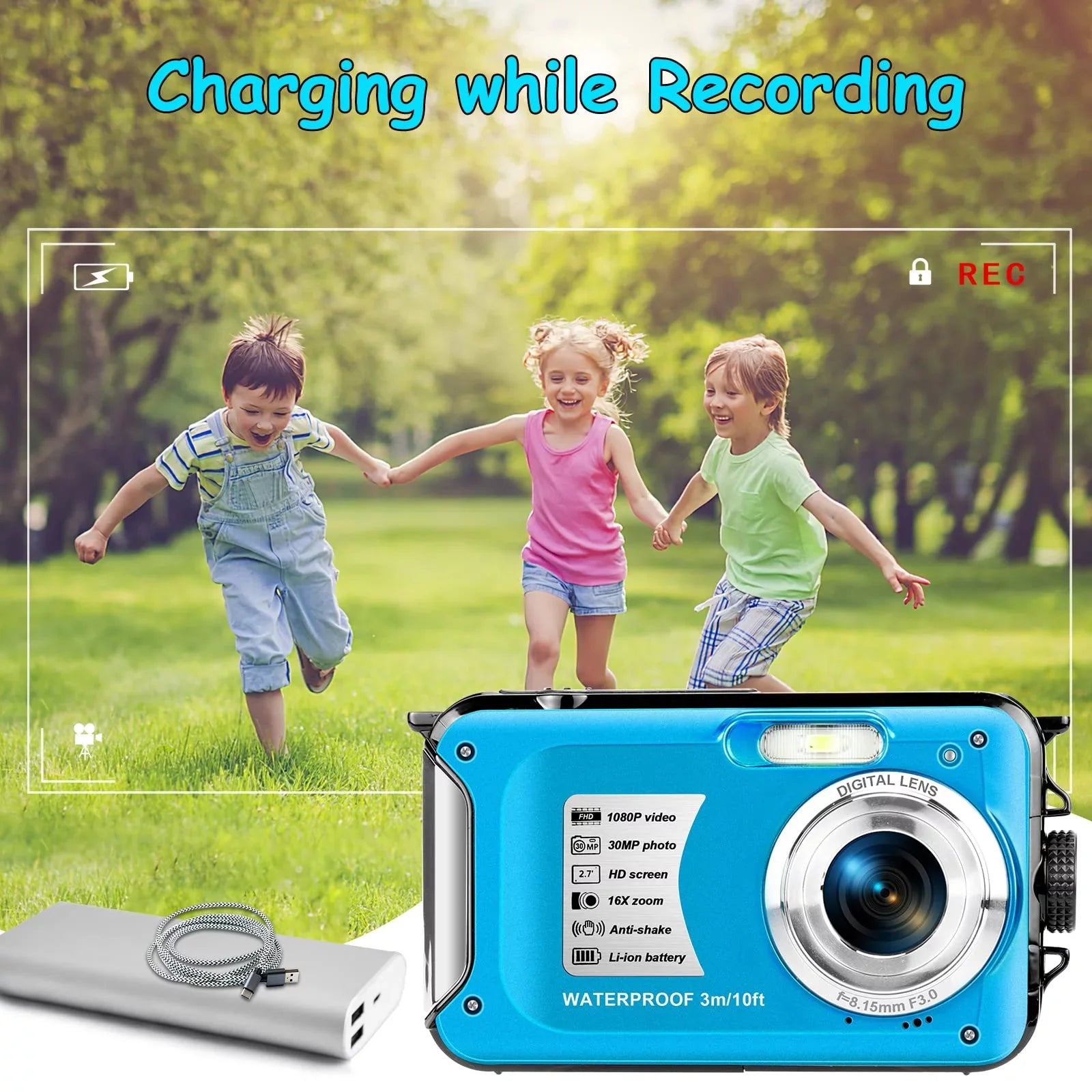 SEREE Underwater Cameras for Youtube Waterproof Camera 30 MP Full HD 1080P Video Recorder 16X Zoom Selfie Dual Screens Digital Camera for Snorkeling