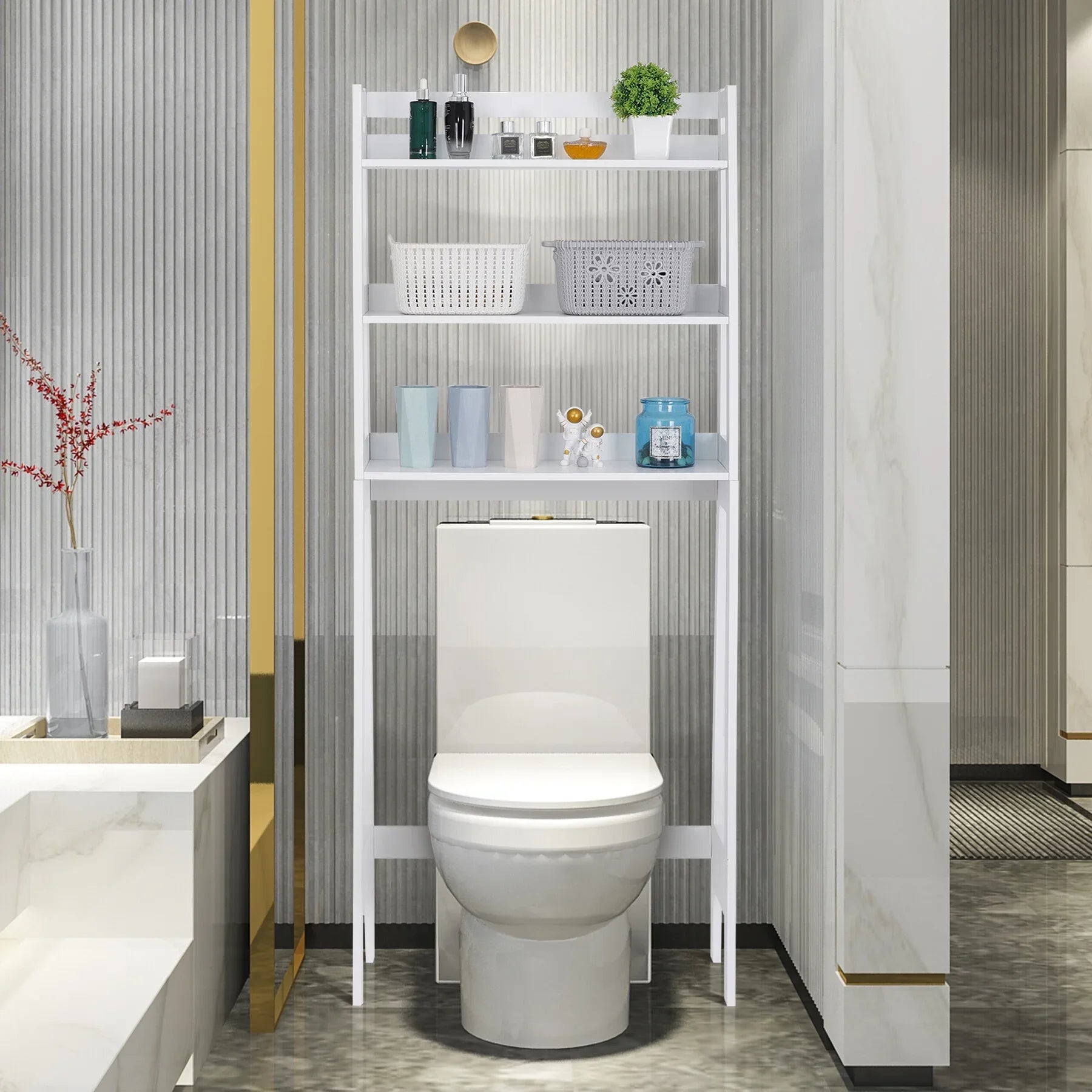 ZENSTYLE Over The Toilet Storage Rack 3-Tier Organizer Shelf Bathroom Space Saver White