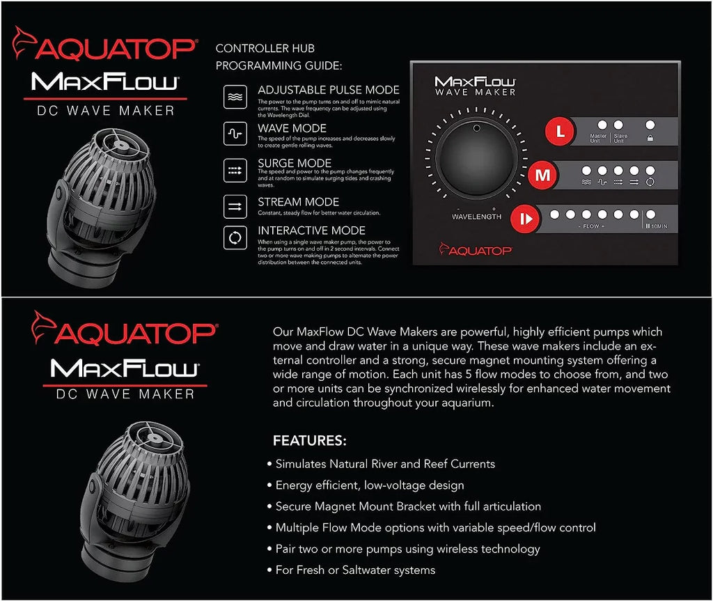 Maxflow DC Wavemaker Pump With Controller, 2,113 GPH – Fits 55-125 Gallon Tanks, Safe For Salt & water Aquariums, Wirelessly Connect 2 Or More Units, Aquarium Pump, MWV-2000