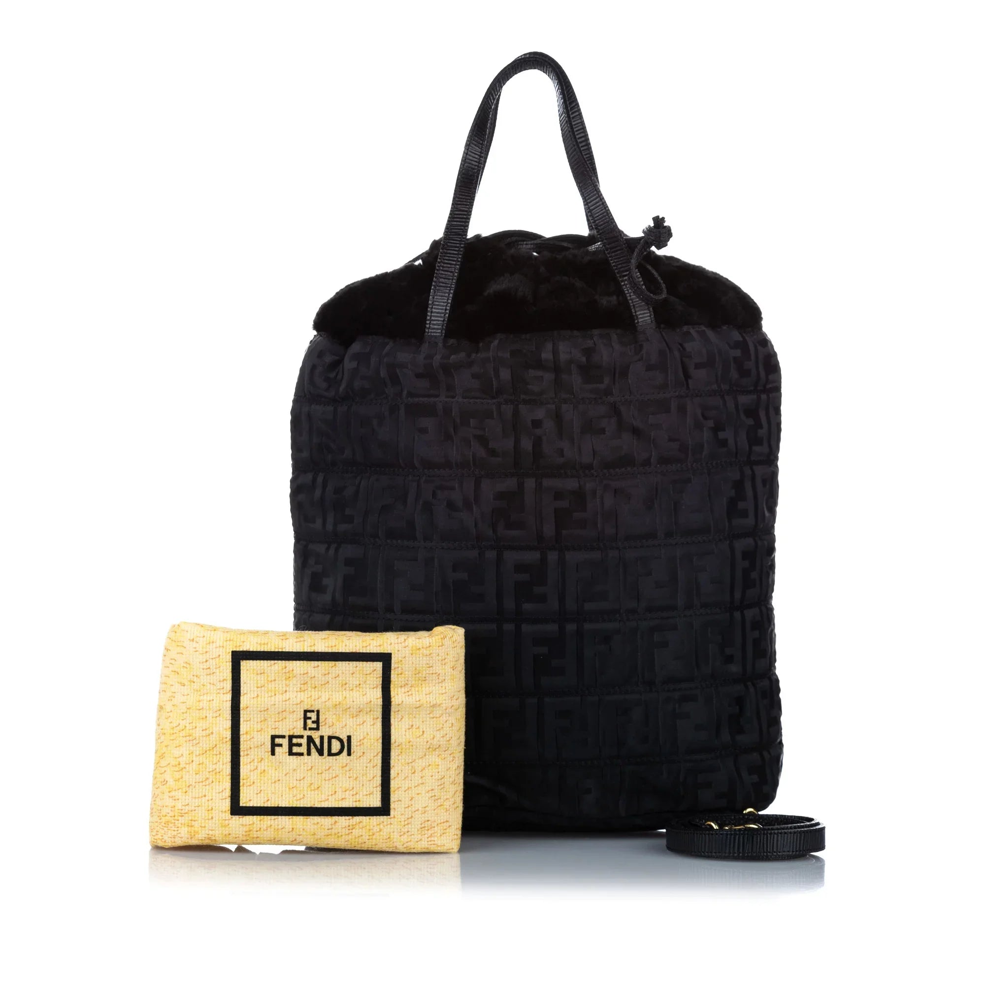 Pre-Owned Fendi Zucca Drawstring Tote Bag Nylon Fabric Jet Satchel Women (Good)