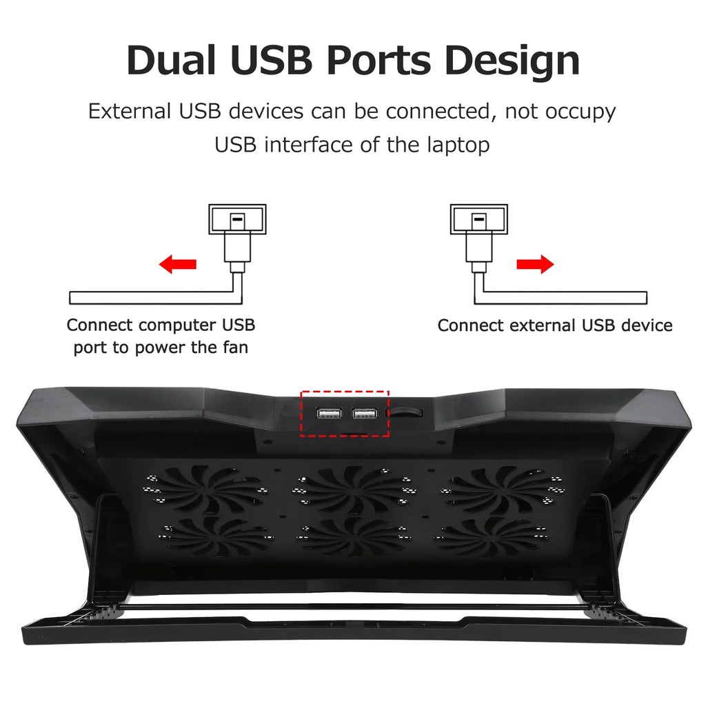 Foldable Laptop Cooling Stand with 6 Fans, Adjustable Height and Low Noise Operation