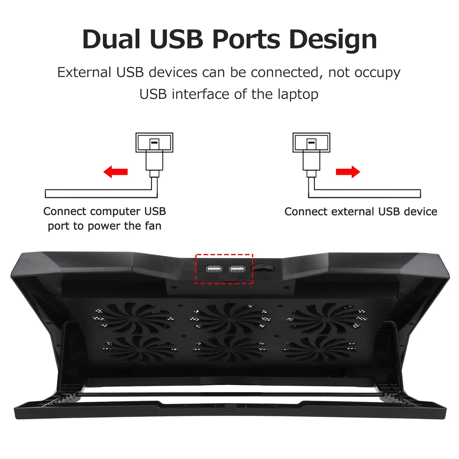 Foldable Laptop Cooling Stand with 6 Fans, Adjustable Height and Low Noise Operation
