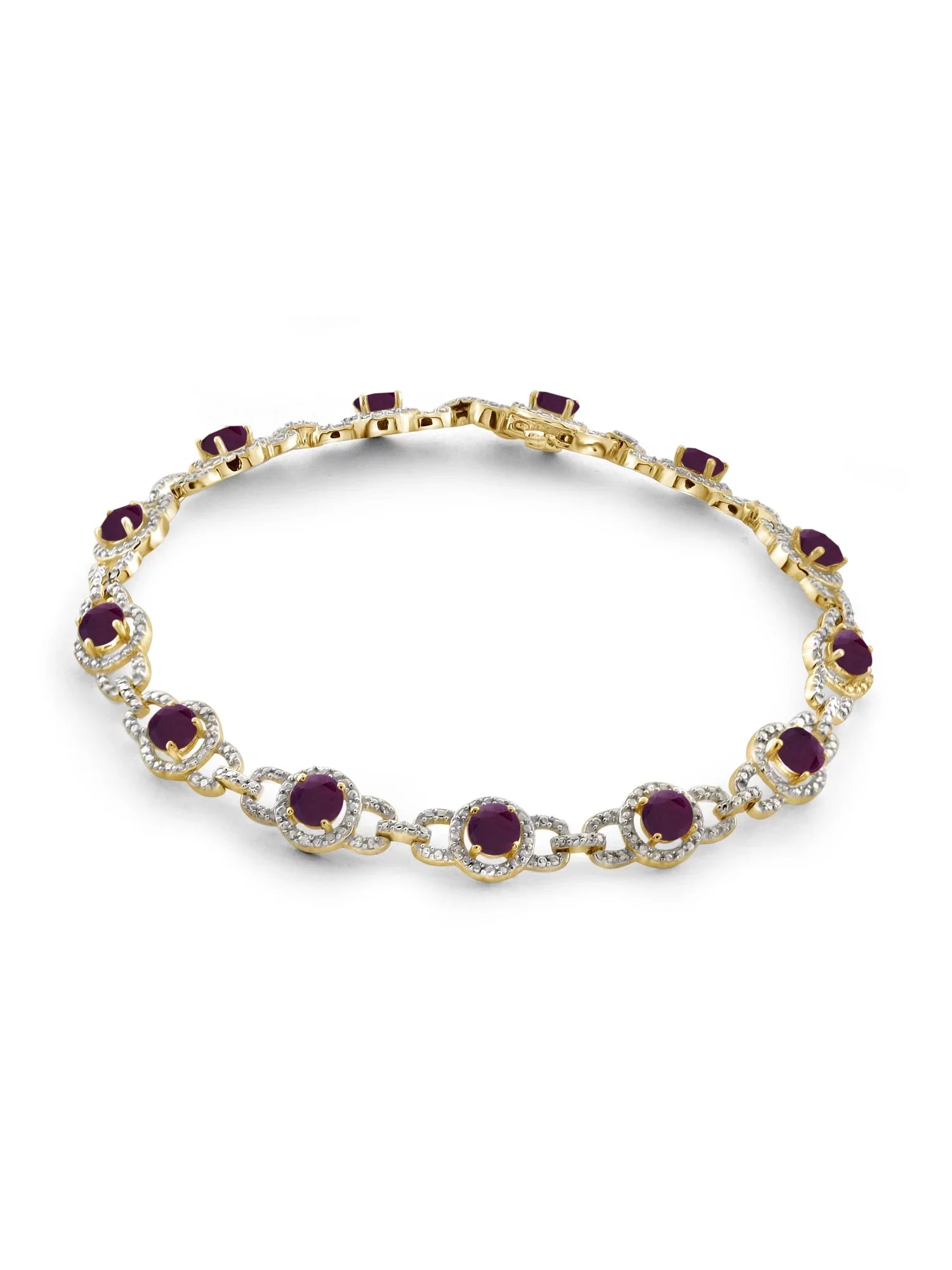 5 3/4 Carat T.G.W. Ruby And White Diamond Accent 14k Gold Over Silver Bracelet