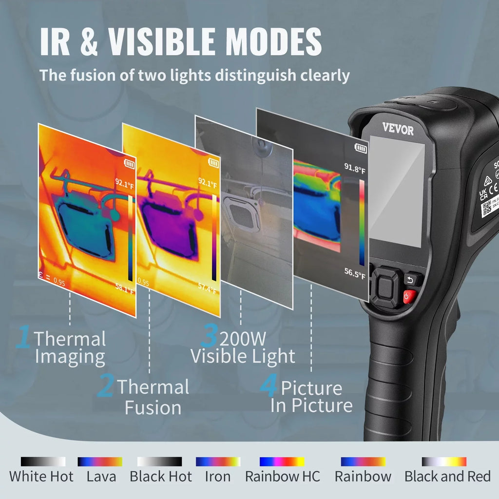 VEVOR Thermal Imaging Camera, 240x180 IR Resolution with 2MP Visual Camera, 20Hz Refresh Rate Infrared Camera with -4℉~1022℉ Temperature Range, 64G Built-in SD Card and Rechargeable Li-ion Battery