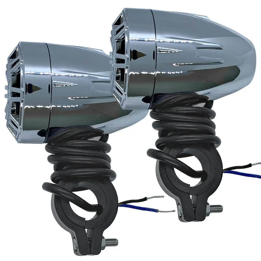 Pair of Chrome 2.25 Inch Waterproof Speakers for Powersports, Watercrafts, ATV, Off Road Vehicles, Motorcycles, Golf Carts - Mounting Clamps Included