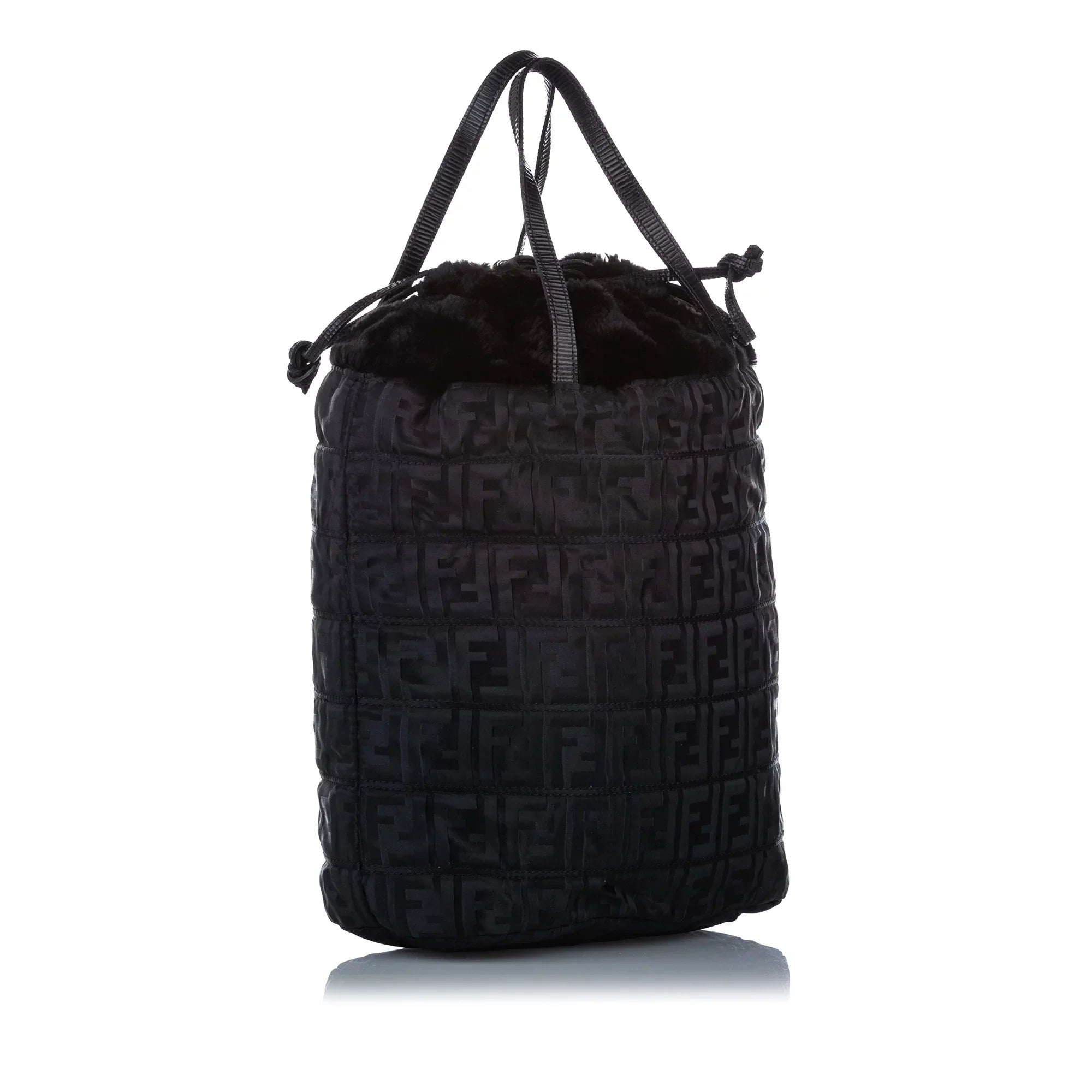 Pre-Owned Fendi Zucca Drawstring Tote Bag Nylon Fabric Jet Satchel Women (Good)