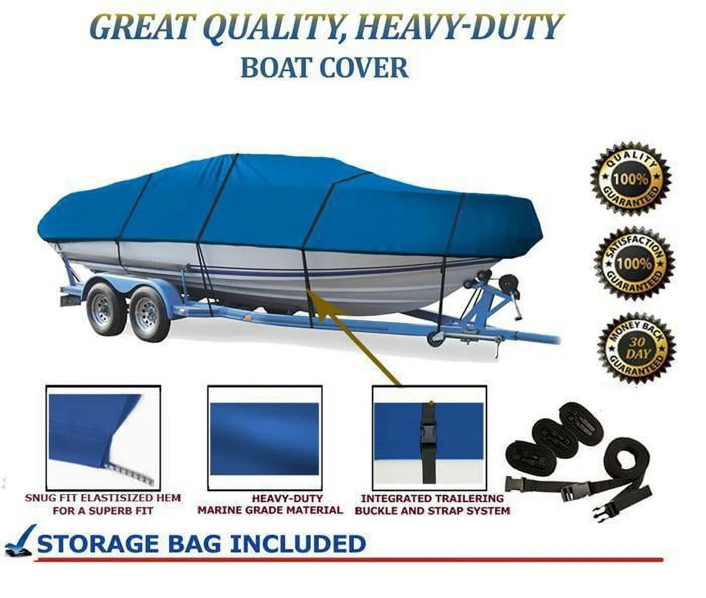 BLUE, GREAT QUALITY BOAT COVER Compatible for SEA STAR T-573 HAWK O/B 1974