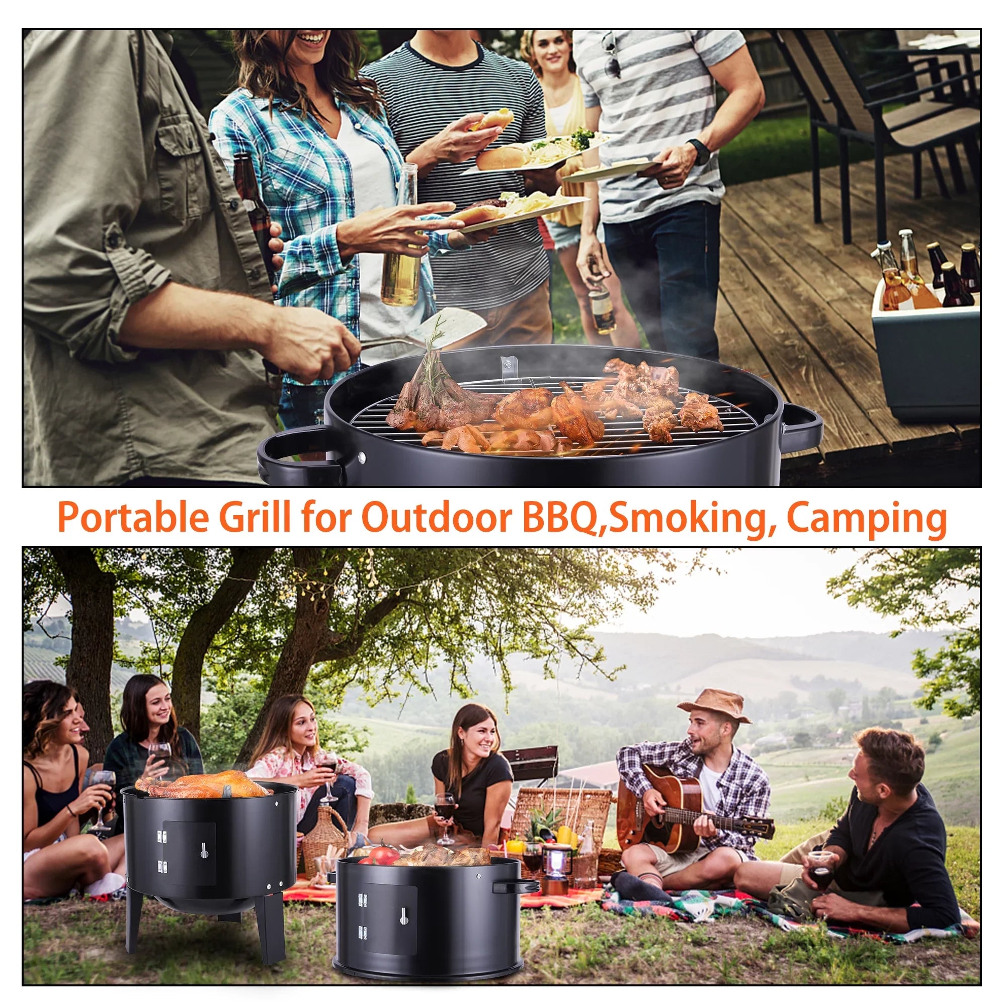 Portable Outdoor Charcoal Grill BBQ Charcoal Grill for Backyard Cooking Camping Picnics Garden Beach