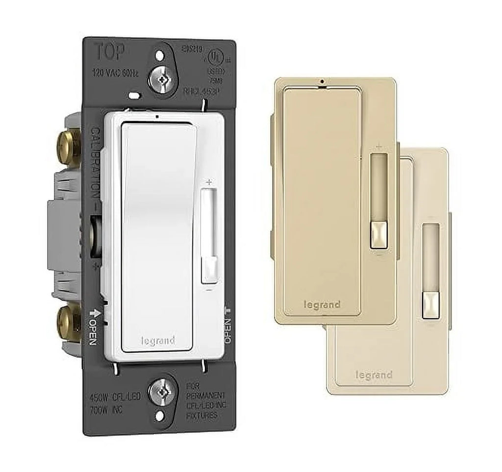 Legrand - Pass & Seymour Radiant Dimmer Light Switch, Single Pole Dimmer Switch and 3 Way Rocker Wall Switch, Interchangeable Tri-Color Faceplates Paddle Dimmer, RHCL453PTCCCV4, 1 Count