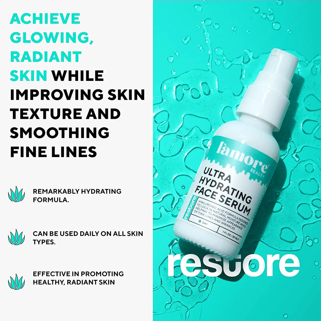L'amore Beauty Ultra Hydrating Face Serum - Hyaluronic Acid Serum for Face - Resurfacing Retinol Serum for Face, Neck - Vitamin C Facial Moisturizer - Anti Aging Wrinkle Face Serum for Women, 1oz
