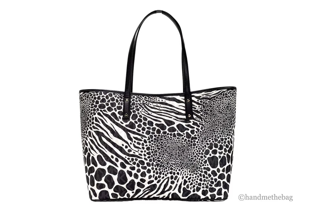 Michael Kors Carter Large Ebony Animal Print Polyvinyl Chloride Open Tote Shoulder Purse Bag