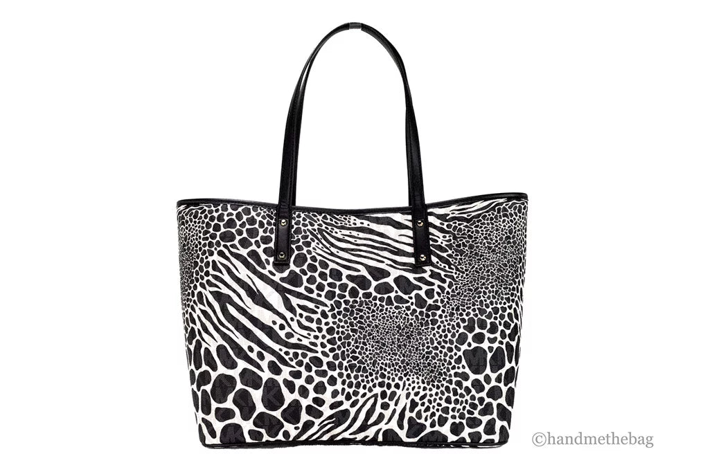 Michael Kors Carter Large Ebony Animal Print Polyvinyl Chloride Open Tote Shoulder Purse Bag