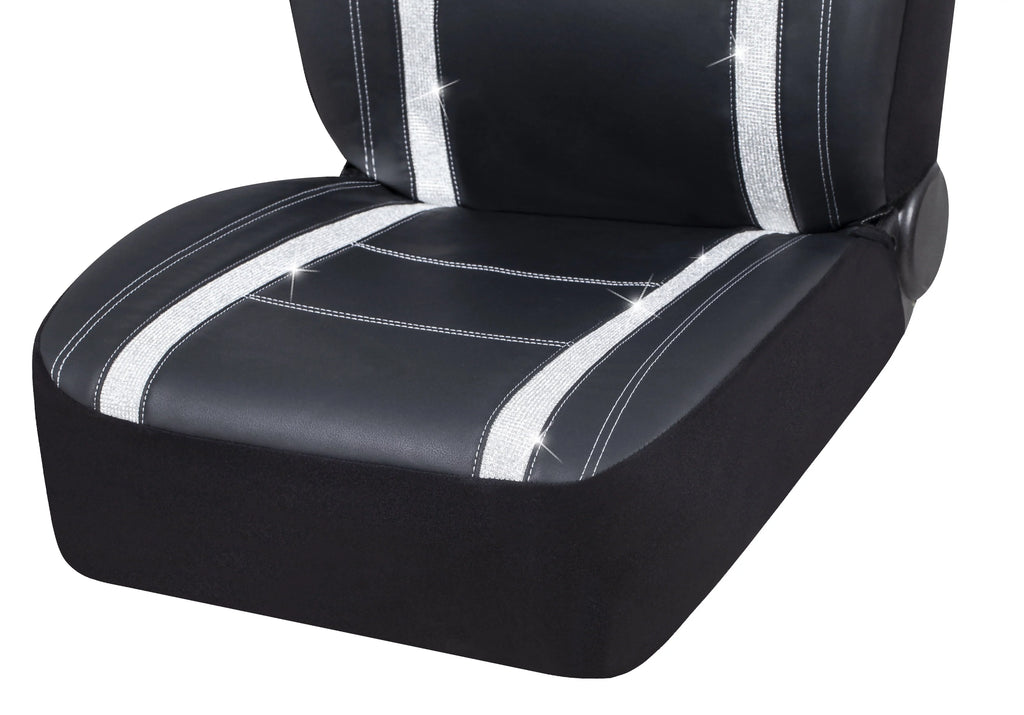 Auto Drive 2 Piece Checker Diamond Car Seat Cover Premium Leather Ebony Universal Fit - 2102SC035
