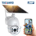 TOGUARD PTZ Security Camera Wireless Outdoor with 15600mAh Battery Solar Panel, Wifi 1080P Dome Surveillance Camera with PIR Motion Detection, Color Night Vision, 2-Way Audio