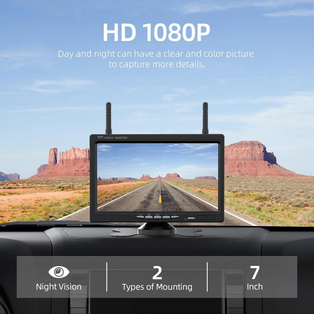 eRapta Wireless Backup Camera 1080P HD 7 Inch Monitor IP69 Waterproof IR Night Vision for RV/Trailer/Truck/Van AWT7