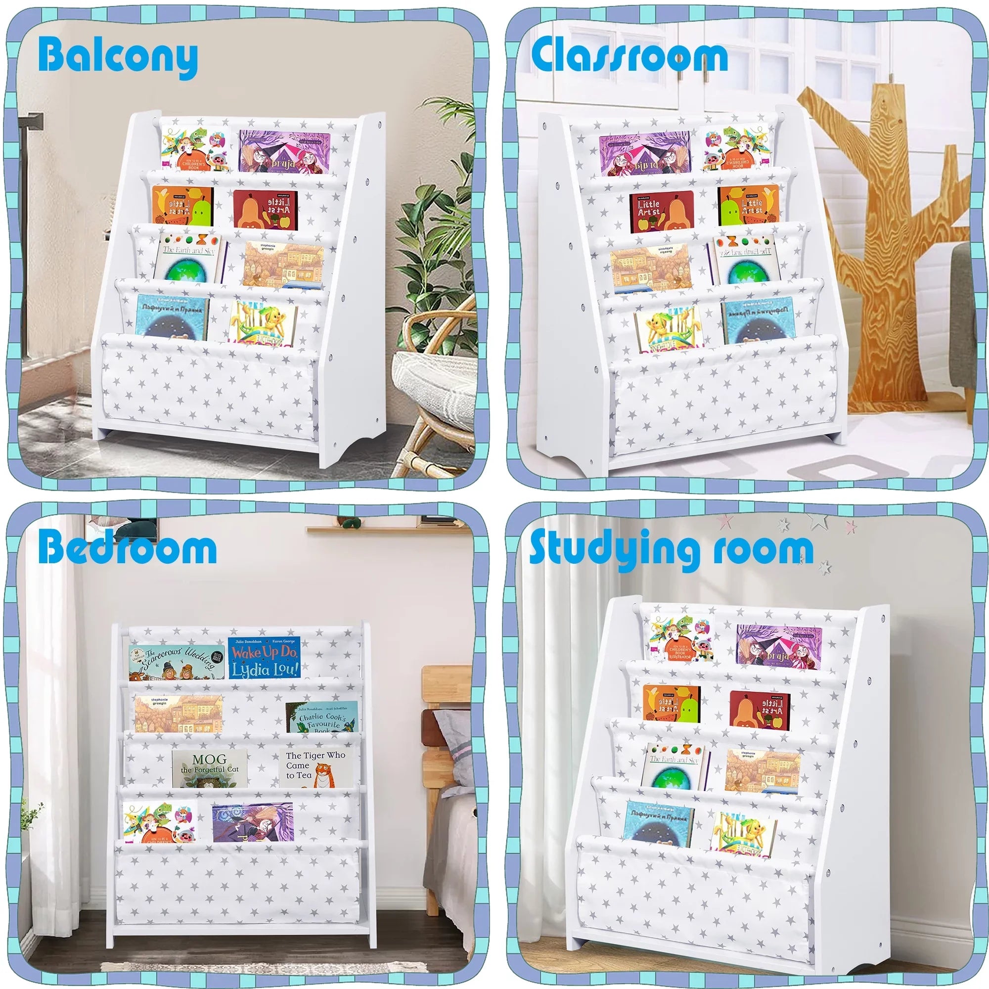 iRerts Kids Bookcase Wood Bookshelf and Storage for Toddler 4 Tier Book Organizer Classroom Bookshelf, White