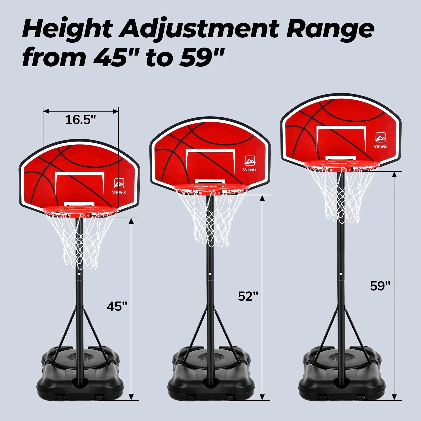 Valwix Swimming Pool Basketball Hoop 45"-59" Adjustable Height With 2 Balls And Pump
