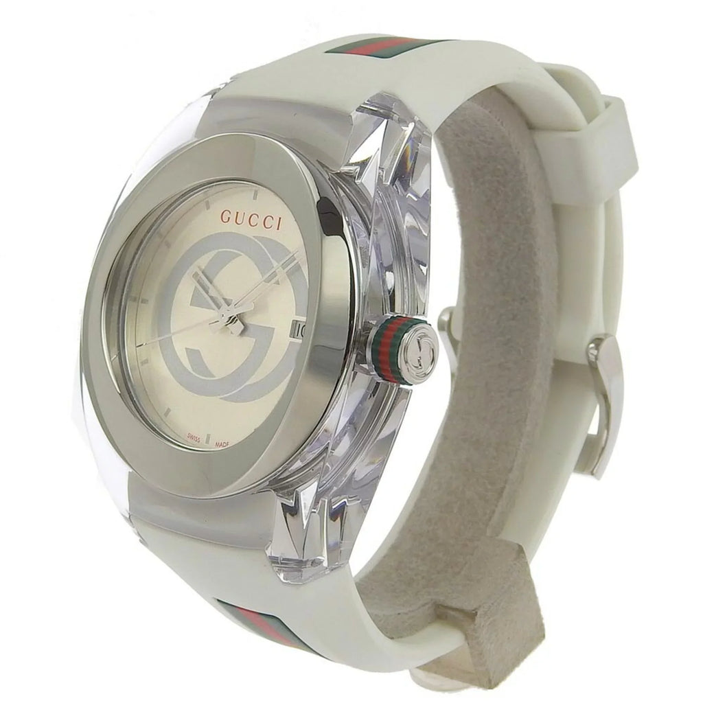 Authenticated Used Gucci Sink 137.1 Stainless Steel x Rubber Quartz Analog Display Men's Silver Dial Watch